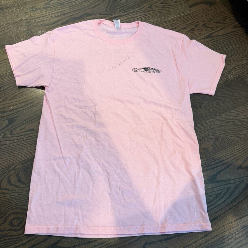 Jerzees Dri-Power Corsa Motors LLC T-Shirt Mens Size M Pink Graphic